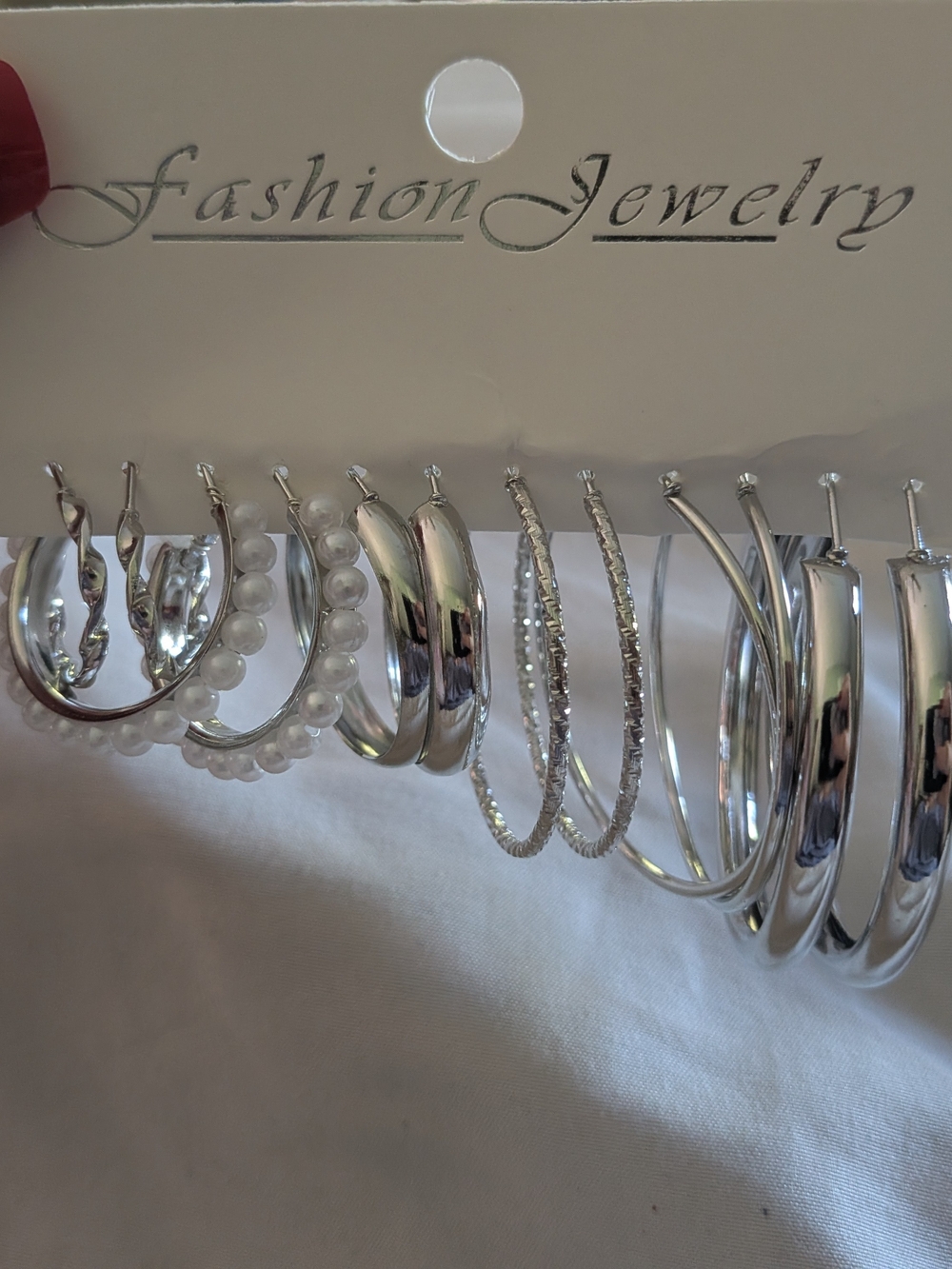Source Unknown Silver Tone Multi-Hoop Earring Set with Faux Pearls